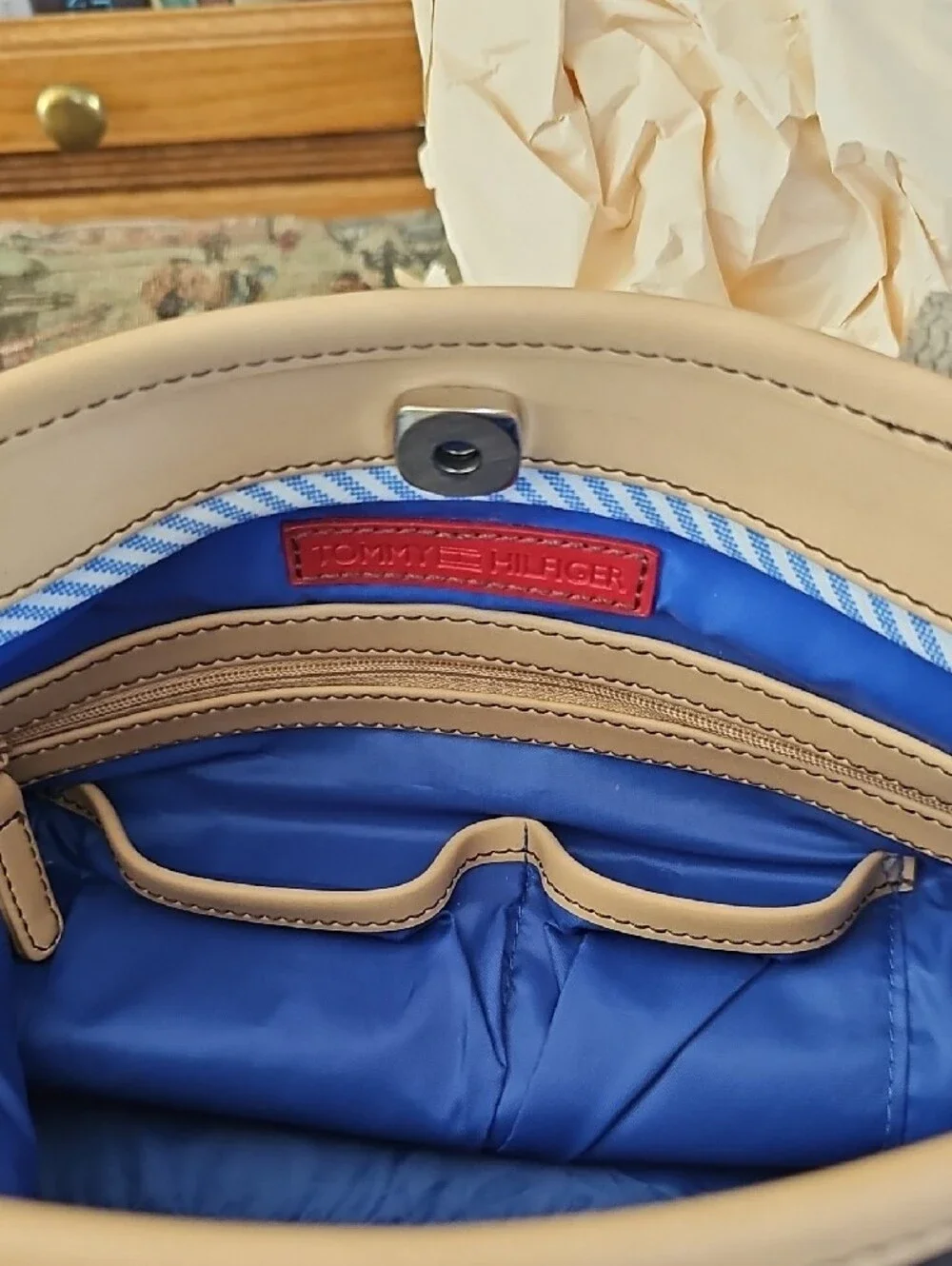 Tommy Hilfiger Black Canvas Tote with Cream Trim